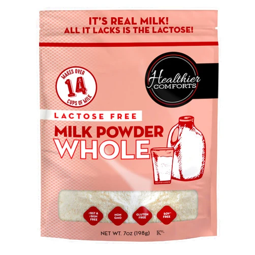 Healthier Comforts Lactose Free Whole Milk Powder | Non-GMO, rBST Hormone Free, Kosher, Gluten Free, No Fillers | Baking, Coffee Creamer, Shakes, Pantry Staple, Camping | Makes 14 cups (7 oz)