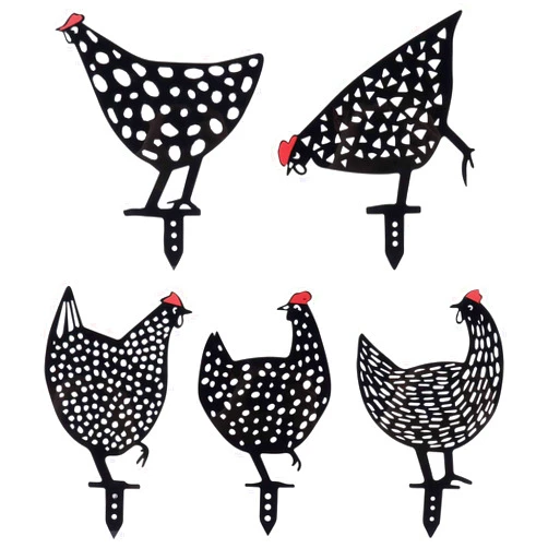 Zoeyilan 5 Pcs Chicken Yard Art Garden Decorative Stakes, Hollow Out Rooster Animals Statue Decor, Chicken Stakes for Yard Lawn, Garden, Pathway, Outdoor