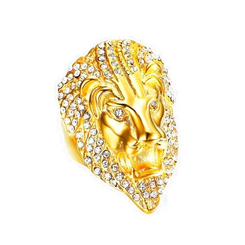 LAIMIUMIU33 CZ diamond eyes Lion head Rings for men Lion King Simba Style Radiant Biker 316 Stainless Steel Rings Iced Out Jewelry Punk Ring Hip Hop ring Heavy Metal Ring Vintage Animal style mens fashion rings Plated gold