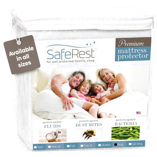 SafeRest 100% Waterproof King Size Mattress Protector - Fitted with Stretchable Pockets - Machine Washable Cotton Mattress Cover for Bed - Perfect Bedding Airbnb Essentials for Hosts