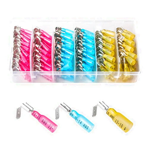 PONFY 140PCS 22-16/16-14/12-10 AWG Heat Shrink Piggy Back Spade Quick Splice Crimp Terminals Connectors Assortment Kit 3 Sizes