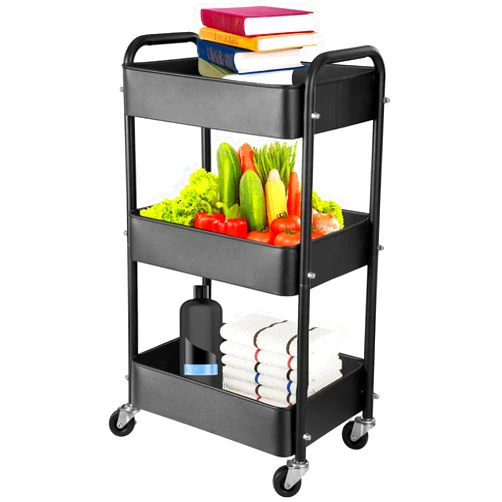 ABCOOL 3-Tier Metal Storage Organizer Rolling Utility Cart - Home Kitchen Bathroom Bedroom Office Classroom Laundry Cleaning Supplies Bar Craft Shelf Cart with Caster Wheels, College Dorm Essentials
