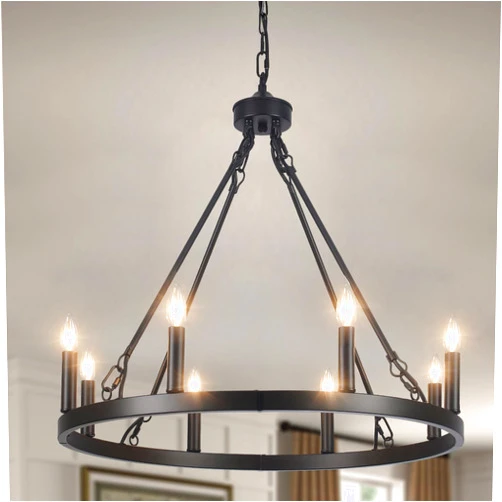 LASENCHOO Black Wagon Wheel Chandelier 8 Lights Dia 23.6