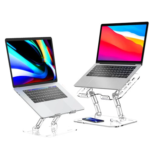 Lpoake 2 Pack Adjustable Laptop Stand, Portable Ergonomic Computer Stand for Laptop, Foldable Laptop Riser for Desk, Compatible with 10 to 15.6 Inches Notebook Computer Laptops (Transparent)
