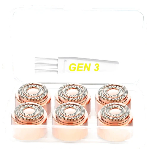 Angel Kiss Generation 3 Replacement Heads for NEW Finishing Touch Flawless Facial Hair Remover Gen 3 - Double Precision Enhanced Floating Blades Heads for Flawless Gen 3, PACK of 6, w/Storage Case & Clean Brush