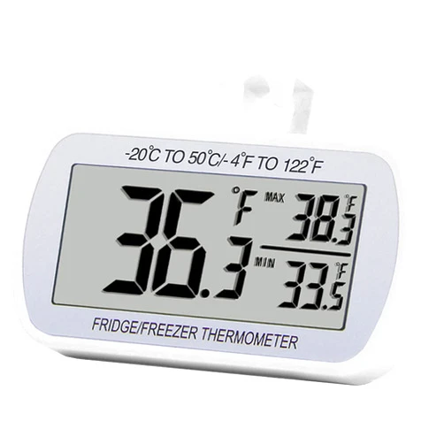 RIY Refrigerator Thermometer Digital Fridge Freeze Room Thermometer Waterproof Large LCD Display Max/Min Record Function, White
