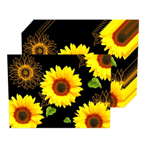 CHAROUP 50PCS Summer Yellow Sunflower Placemats 16x11 Inch Disposable Paper Place Mats Seasonal Spring Floral Flower Table Mats for Indoor Outdoor Dining Table Wedding Party Decoration Supplies