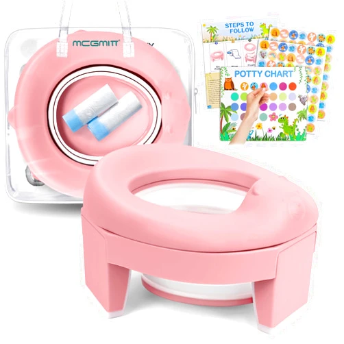 MCGMITT Portable Potty Seat for Kids Travel - Foldable Training Toilet Chair for Toddler Girls with Storage Bags for Outdoor and Indoor Easy to Clean(Pink)