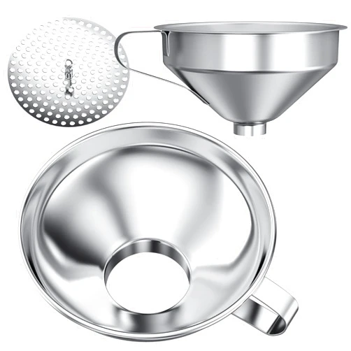 Pisol Canning Funnel for Wide Mouth and Regular Mason Jars, Stainless Steel Kitchen Use Funnels with Strainer for Filling Bottles, Metal Funnel Set for Oil Power Jam Grains Dry & Wet Ingredients