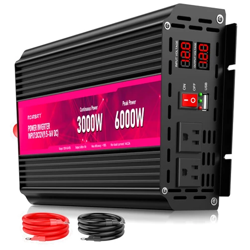 ROARBATT 3000W Power Inverter,12V DC to AC 110V120V Peak Power 6000W with 2AC Outlets and 2.4USB Port,LCD Display Car Inverter for Outdoor Activities,Emergency