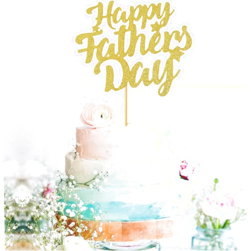 GrantParty Happy Father's Day Gold Cake Topper, Best Dad Father's Day Decoration, Fathers Day Party, Happy Dada Day Topper(Gold Stars Fathers Day)
