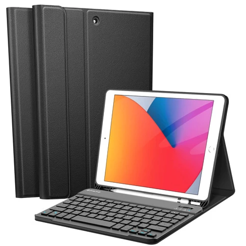 Fintie Keyboard Case for iPad 9th / 8th / 7th Generation (2021/2020/2019) 10.2 Inch, Soft TPU Back Stand Cover with Pencil Holder, Magnetically Detachable Wireless Bluetooth Keyboard, Black