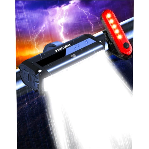 WSCXSC Bright Bike Light for Night Riding, USB Rechargeable Bicycle Light, Bicycle Headlight Set, Daytime Running Light, Waterproof Bike Headlight and Taillight for Adult Kid Mountain MTB Off-Road Cycling