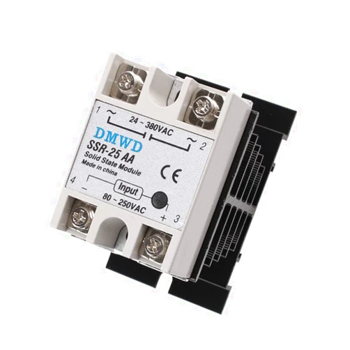 DMWD SSR-25AA Solid State Relay AC to AC (Input 80-250V AC Output 24-380V AC) with Heat Sink, 25A