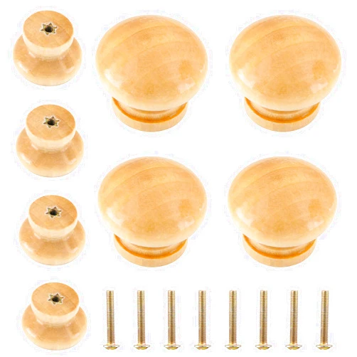 Luomorgo 8 Pcs Natural Wood Dresser Knobs, Round Wooden Cabinet Knobs, Mushroom Shape Drawer Knobs Pulls for Cabinets, Cupboard (1-1/4