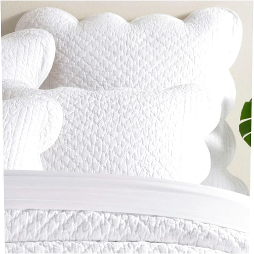Pine Cone Hill Power Shake Scallop White Quilted Pillow Sham, King Size, White Solid Pattern