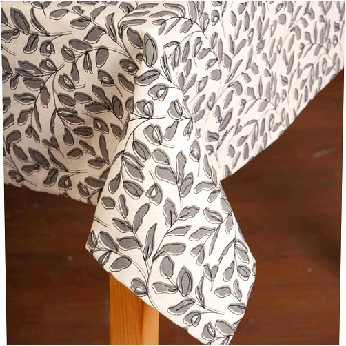 VLiving Pure Cotton Tablecloth with Leaf Print Design, (Grey, 54X54 INCHES)