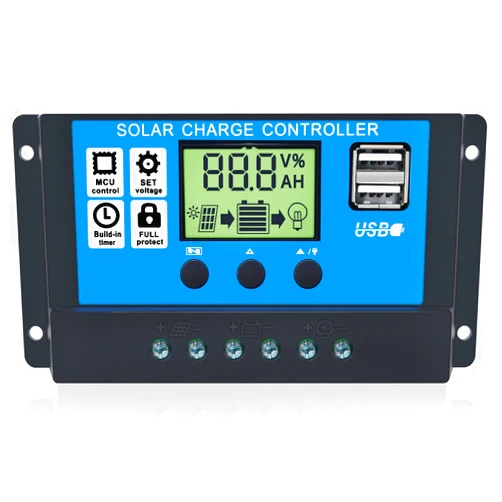 Gdcreestar Solar Charge Controller USB 12V / 24V Auto 10A Solar Panel Battery Controller 10Amp PWM Solar Regulator with Dual USB LCD fit for Small Solar System