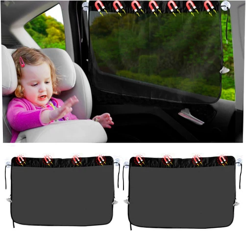 Ovege Car Window Shades for Baby 2pcs Side Window Sun Shade for Car Window Screen Magnetic & Suction Cup with String-Slide to Open (Mesh,Magnetic &Suction Cup)