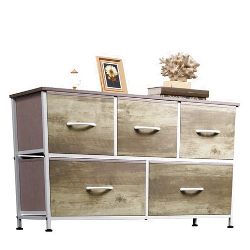 WLIVE Dresser for Bedroom with 5 Drawers, Wide Chest of Drawers, Fabric Dresser, Storage Organizer Unit with Fabric Bins for Closet, Living Room, Hallway, Greige Oak