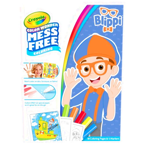 Crayola Color Wonder Blippi, Mess Free Coloring, 18 Coloring Pages & 5 Markers, Toddler Travel Activity, Gift for Kids, 3+