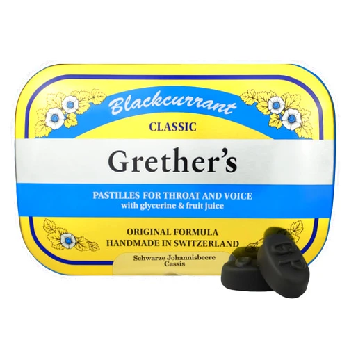 GRETHER'S Pastilles Classic Blackcurrant Natural Remedy Dry Mouth Relief - Soothing Throat & Healthy Voice - Long-Lasting Flavor, Gift for Singers - 1-Pack - 2.1 oz.