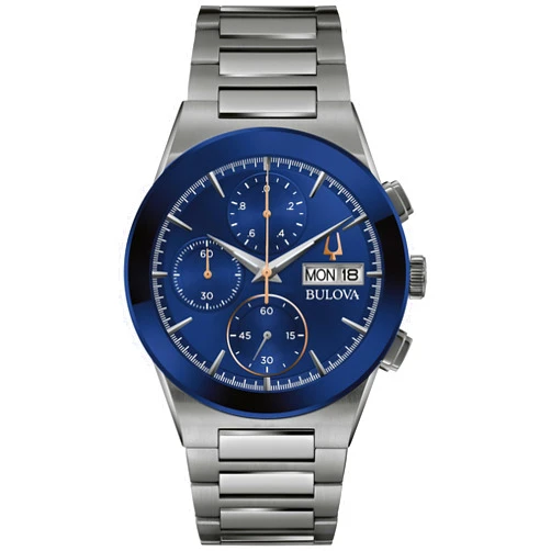 Bulova Men's Modern Millenia Chronograph 6-Hand Quartz Stainless Steel Watch, Day/Date, Edge to Edge Crystal, 41mm