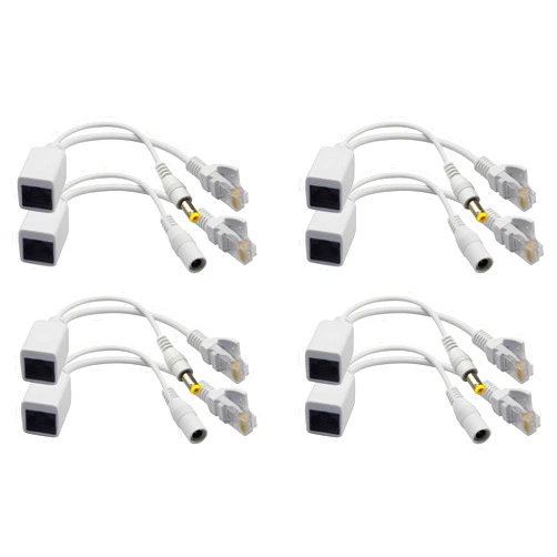 zdyCGTime Passive PoE Injector and PoE Splitter Kit with RJ45 Ethernet and Power via DC 5.5x2.1 mm F/M Adaptor Connector（White 4 Pairs