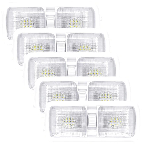 Miady 12V LED RV Interior Lights 750 Lumen, RV LED Ceiling Double Dome Light with Switch for Car/Trailer/Camper/Boat, Natural White 4000-4500K, 60X2835SMD, Pack of 5
