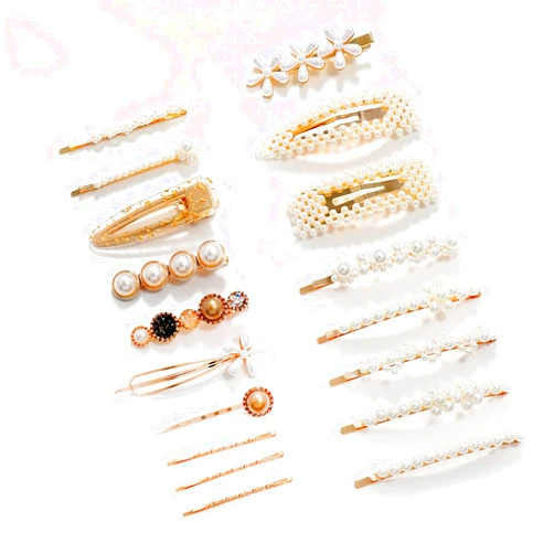 OTURGC Women Hair Accessories 18PCS Handmade Simulation Pearl Barrettes Clip Set Geometric Flower Bobby hairpin Girls Headwear…