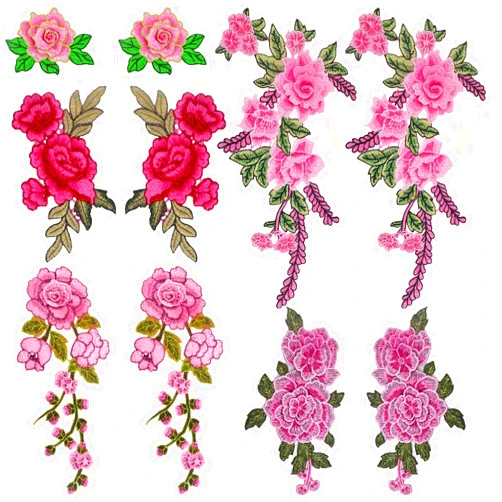 JMKTOOL 10pcs(5 Pairs) Sew On Embroidered Flower Patches Pink Petal Flower Embroidery Appliques Embellishments for DIY Jeans Jackets Towel Clothes Sewing Art Crafts, 5 Styles