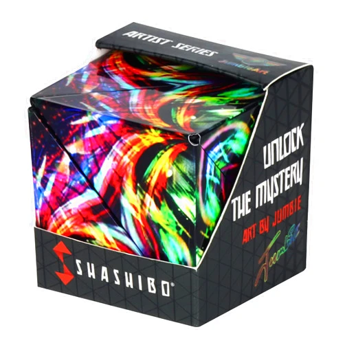 SHASHIBO Shape Shifting Box - Award-Winning, Patented Fidget Cube w/ 36 Rare Earth Magnets - Transforms Into Over 70 Shapes, Download Fun in Motion Toys Mobile App (Artist Series - Cosmic Surfer)