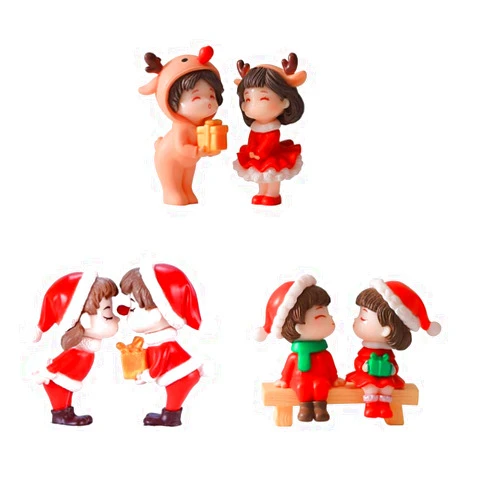 Zaoalife 6pcs Miniature Couple Lover Figurines Miniature Christmas Figurines Kiss Dolls Cake Topper, Couple Cake Topper for Micro Landscape Fairy Garden