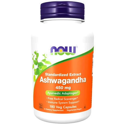 Now Foods NOW Supplements, Ashwagandha (Withania somnifera)450 mg (Standardized Extract), 180 Veg Capsules 180 Count (Pack of 1)