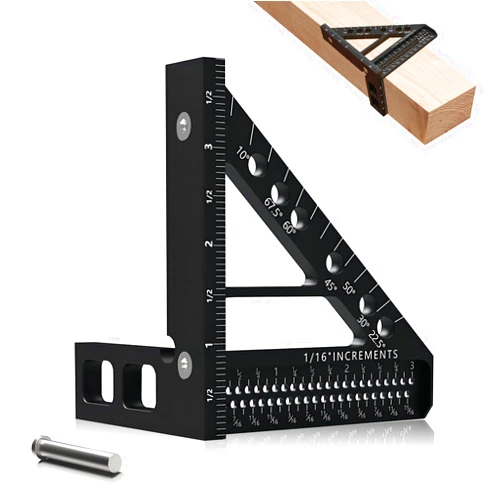 IFaca 3D Multi-Angle Measuring Ruler Woodworking Square 22.5-90 Degree Aluminum Alloy Protractor and Miter Triangle Ruler Imperial Precision Square Drawing Line Ruler for Engineer Carpenter