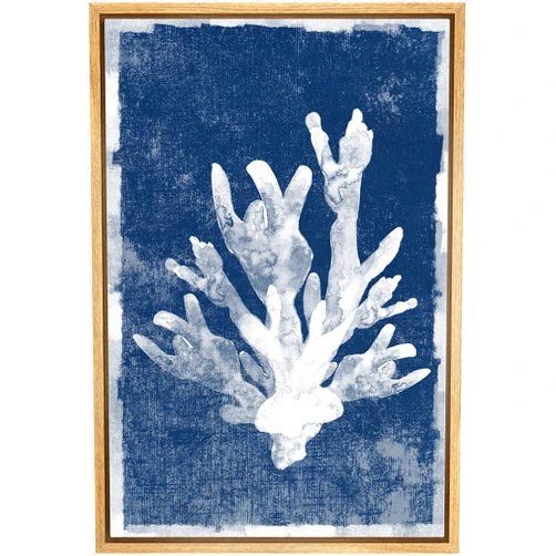 MUDECOR Framed Canvas Print Wall Art Watercolor Blot White Coral Nature Wilderness Illustrations Modern Art Beach Colorful Ultra for Living Room, Bedroom, Office - 16