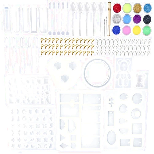 EuTengHao 229Pcs DIY Jewelry Casting Molds Tools Set More Than 120 Designs Contains 8 Silicone Jewelry Resin with 70 Designs,1 Earring Molds with 25 Designs,2 Necklace Bear Molds,3 Diamonds Mold