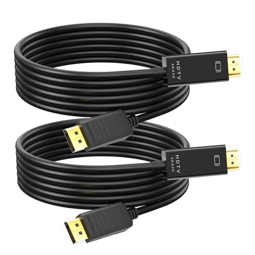 Hdmi kanmis 4K DisplayPort to HDMI 10 Feet Gold-Plated Cable 2 Pack, 4K@30Hz, 2K@60Hz, 1080P Full HD, Uni-Directional DP 1.2 Computer to HDMI 1.4 Screen Cable, Compatible with NVIDIA, AMD, HP, Projector, Desktop