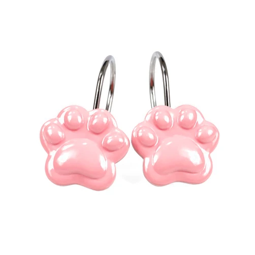 Popkozzi Pink Decorative Shower Curtain Hooks: Cute Lovely Funny Cat Dog Bear Animal Paw Print Shower Curtain Rings Hooks & Hangers for Kids Children Bathroom Décor - Set of 12