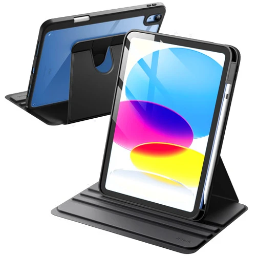 JETech Rotating Case for iPad 10 (10.9-Inch, 2022 Model, 10th Generation) with Pencil Holder, 360 Degree Rotation Protective Stand Cover Clear Back, Auto Wake/Sleep (Black)