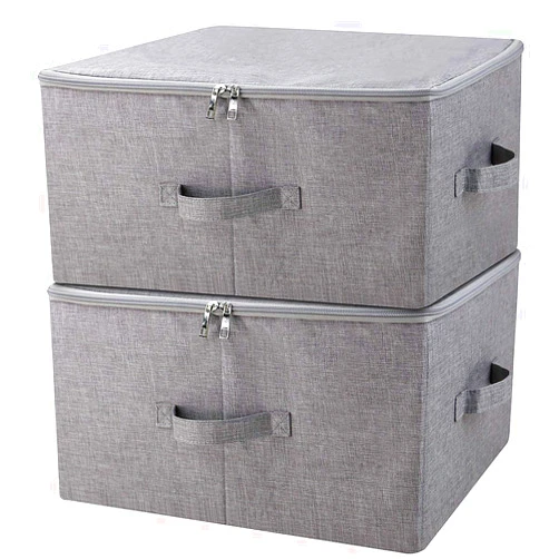 Iwill CREATE PRO Folding Storage Box with Zip Lid and Handles, Rigid Storage Baskets With Linen Fabric& Plastic Board, Closet Shelf Drawers,Dark Gray, 2 pcs