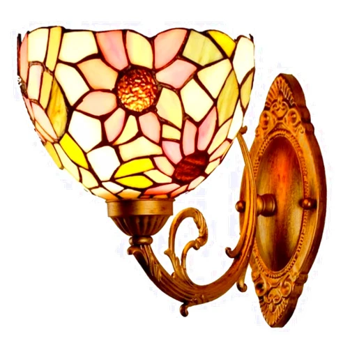 KYTGFH Wall Lamp Led Tiffany-Style Sun Flower Wall Lamp Stained Glass Corridor Wall Sconce Lamp Fixture with 8-Inch Shade Aisle Bedroom Bedside Lamp
