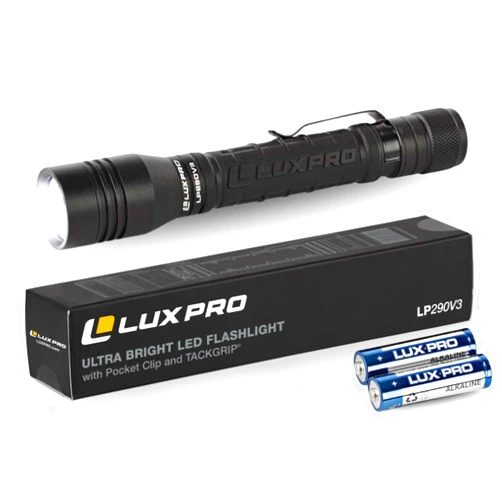 LUXPRO LP290V3 LED Flashlight - Bright 300 Lumens with 3 Light Modes - Aircraft-Grade Aluminum with IPX4 Waterproof Protection & Patented TackGrip - Camping, Outdoor, Home - Batteries Included