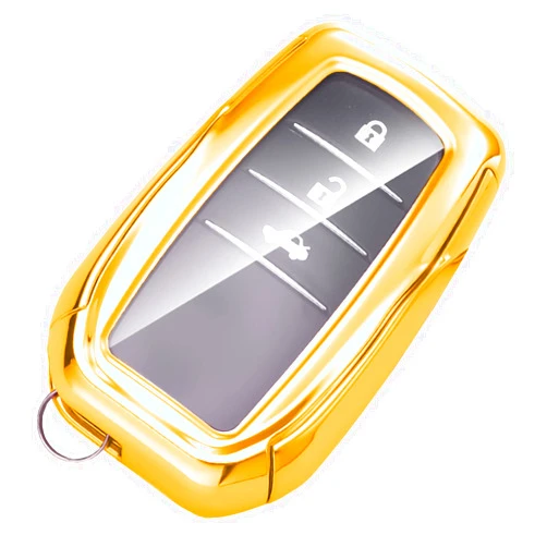WORCAS Soft TPU Key Fob Cover Case Compatible with Toyota 2019 Land Cruiser,2021 Venza,2021 RAV4 Prime,Fortune,2 3 4 5-Button keyless Entry Remote Control Smart (Gold)