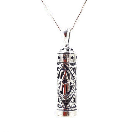 MIZZE Made for Luck 925 Sterling Silver Traveler’s Prayer Mezuzah Pendant & Prayer Box Charm Pendant on 19.5” Box Chain Necklace - Ideal Men & Women Protection Jewelry Gift