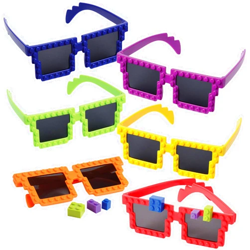 Bedwina Building Blocks Glasses - Pack of 6 - Block Mania Building Block Glasses with Extra Bricks for Carnival Supplies, Stocking Stuffers and Birthday Party Favors for Kids