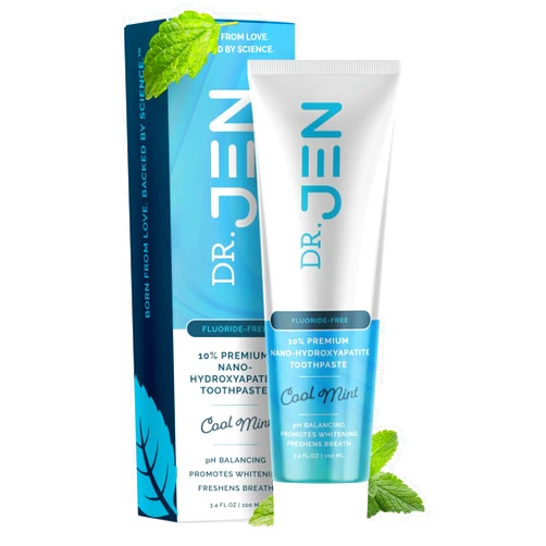 Dr Jen Dr. Jen Fluoride Free Toothpaste with 10% Premium Nano Hydroxyapatite, Xylitol & Glycerin, Remineralizing Daily Oral Care for Sensitive Teeth, Travel Essentials, Cool Mint, 1 Pack