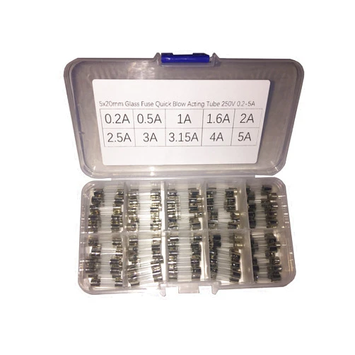 LATTECH NYANDU LATTECH 100 PCS 5x20mm Fast Blow 0.2A 0.5A 1A 1.6A 2A 2.5A 3A 3.15A 4A 5A 250V Auto Car Truck Glass Tube Fuses Assorted Kit