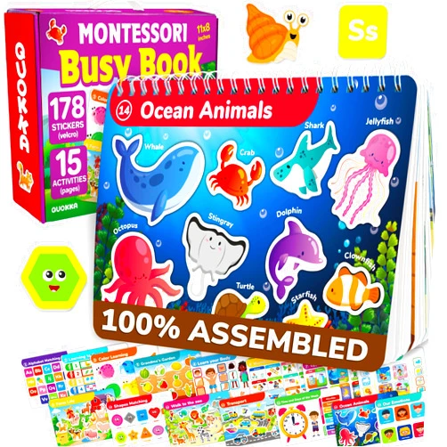 QUOKKA Montessori Busy Book for Toddlers 1-3 - Pre K Kids Learning Activities for Homeschooling - My Preschool Busy Book for Ages 3-5 - 15 Kids Educational Activities 2-4 Years