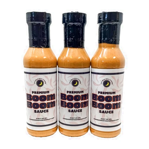 June Moon Spice Company Premium | Boom Boom Sauce | 3 Pack | 12 Fluid Ounce Bottles with Flavor Lock Caps | Crafted in Small Batches | Delicious Boom Boom Sauce 3-Pack – Perfect for Dipping, Drizzling, and Marinating!